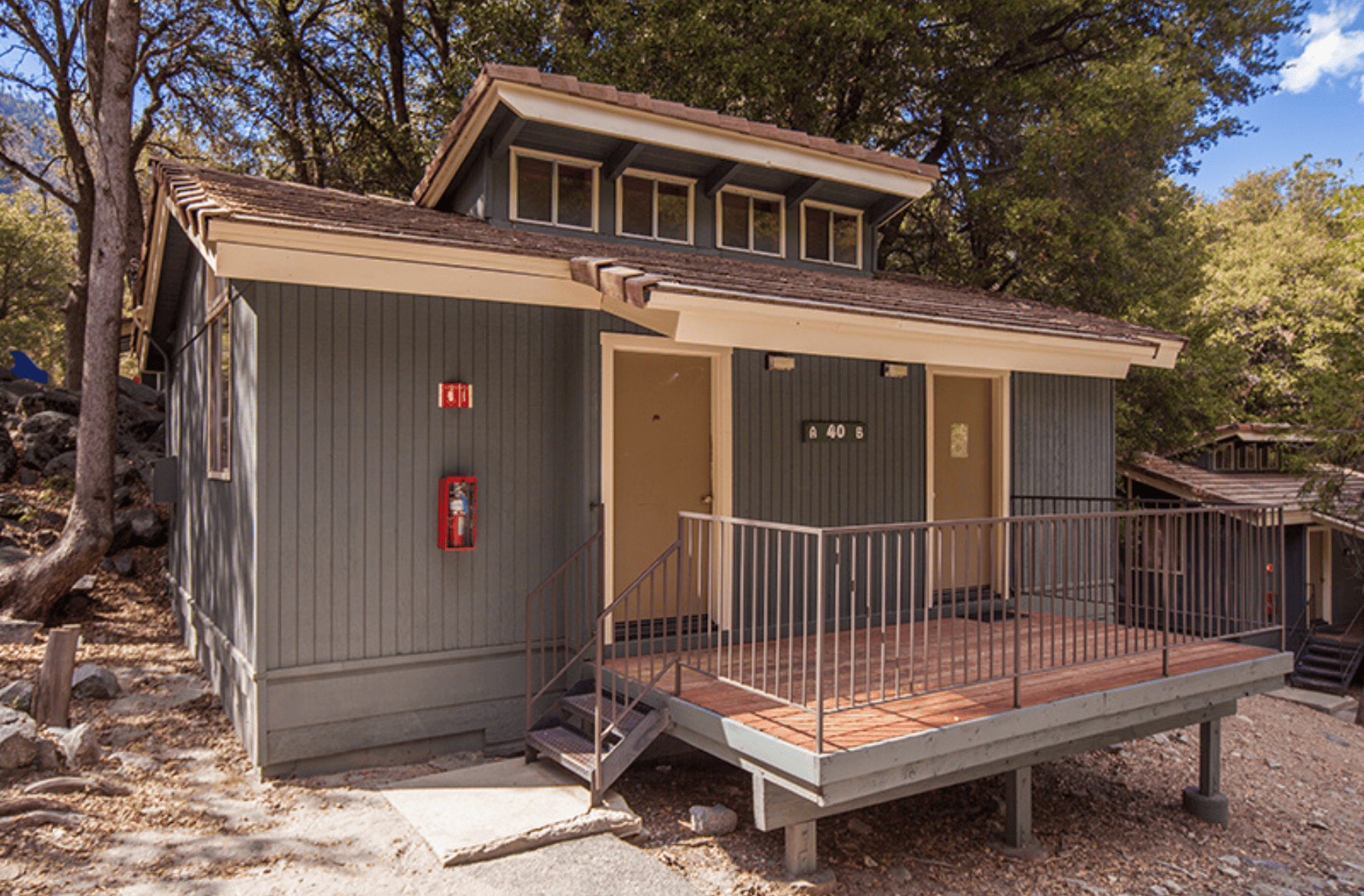 Cabin with two different doors leading to two rooms