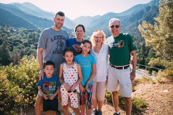 family at Forest Home gathering and smiling